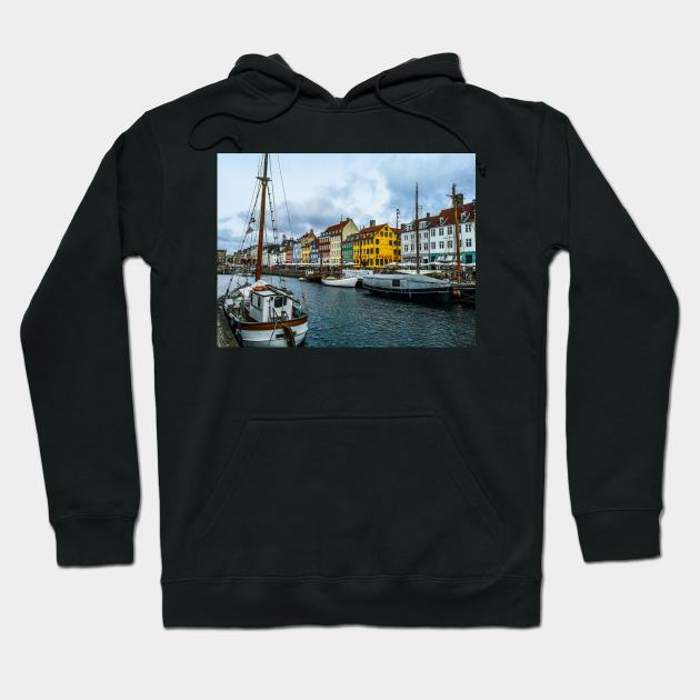 Nhhavn waterfront on a rainy day Hoodie by GRKiT